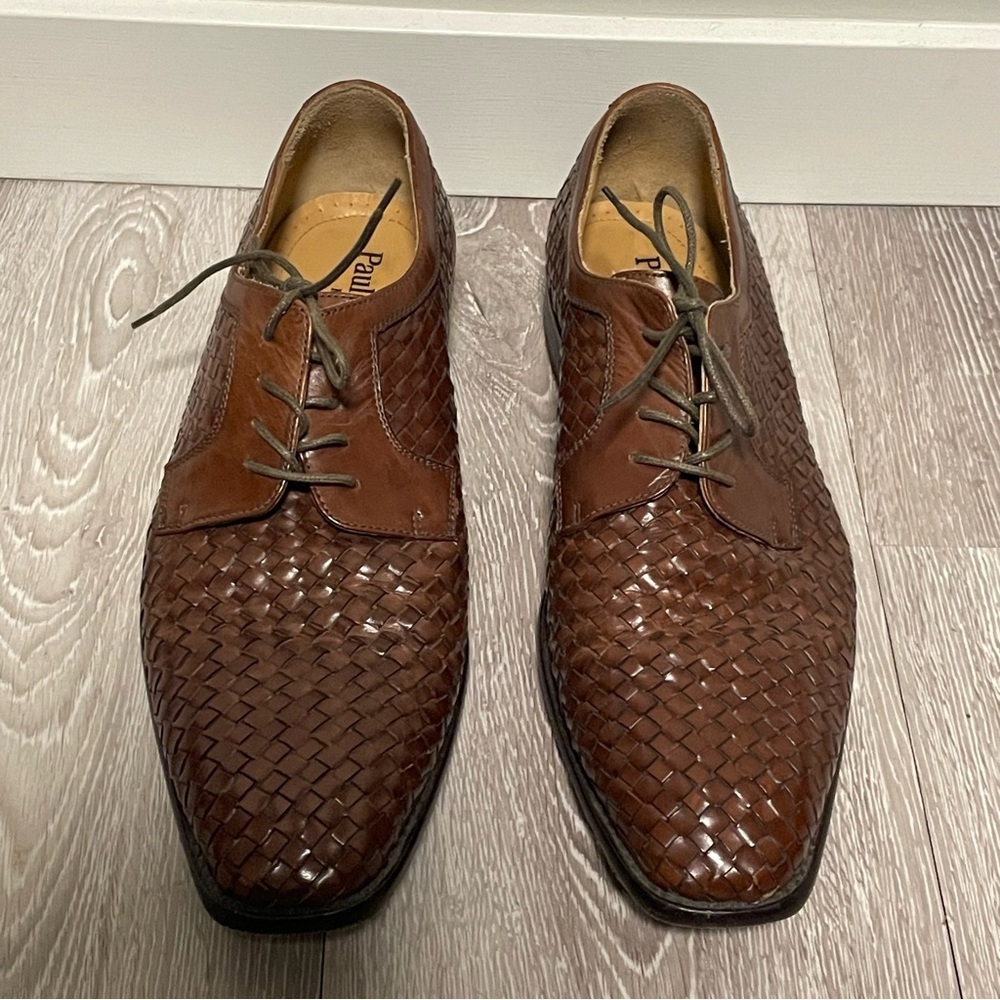 Paul Fredrick Italian Woven Leather Dress Shoes Mens Derby Brown Size 11 - Picture 4 of 5